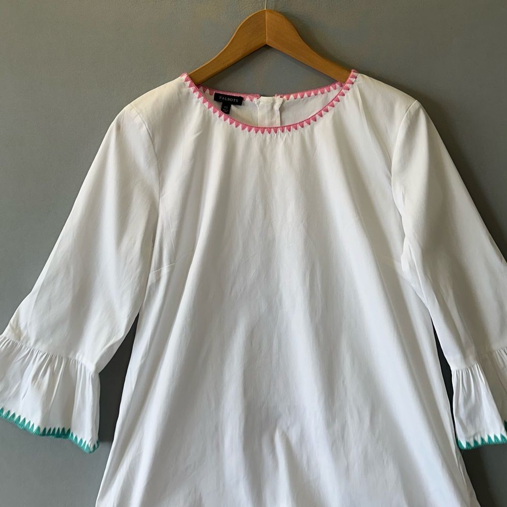 Talbots White Blouse with Multicolor Trim - Picture 2 of 7